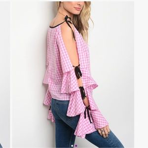 Pink and White Gingham with Navy ties. Fits TTS M